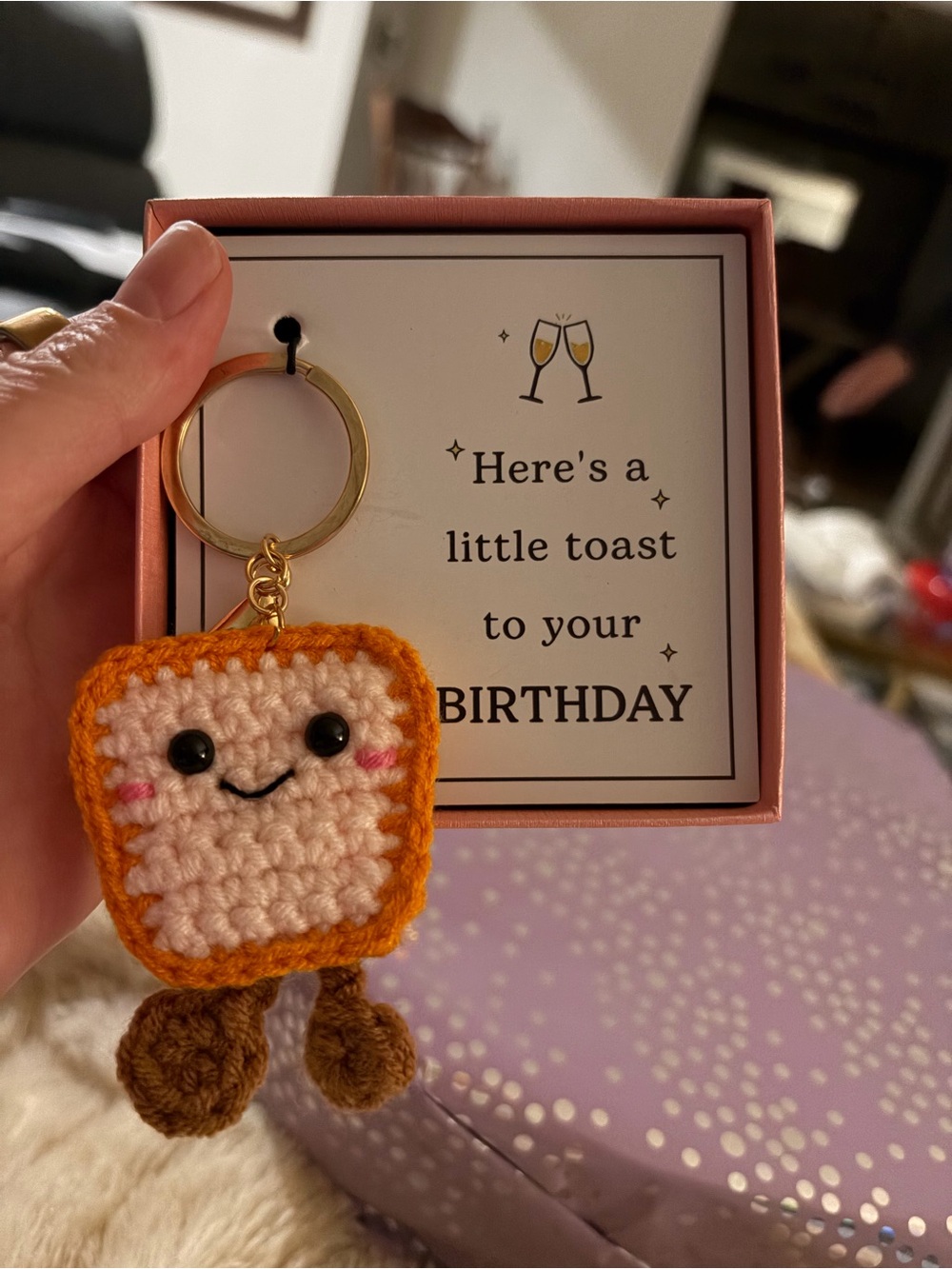 Handmade Orange Crochet Toast Keychain - Cute Birthday Gift